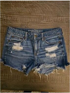 American Eagle Outfitters Distressed Denim Shortalls - Blue Wash